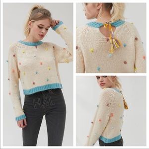NWT UO Pom-pom Tassle-Back Candy Dot Sweater